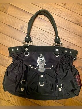 GG&L Black Nylon Shoulder Bag with Silver Hardware